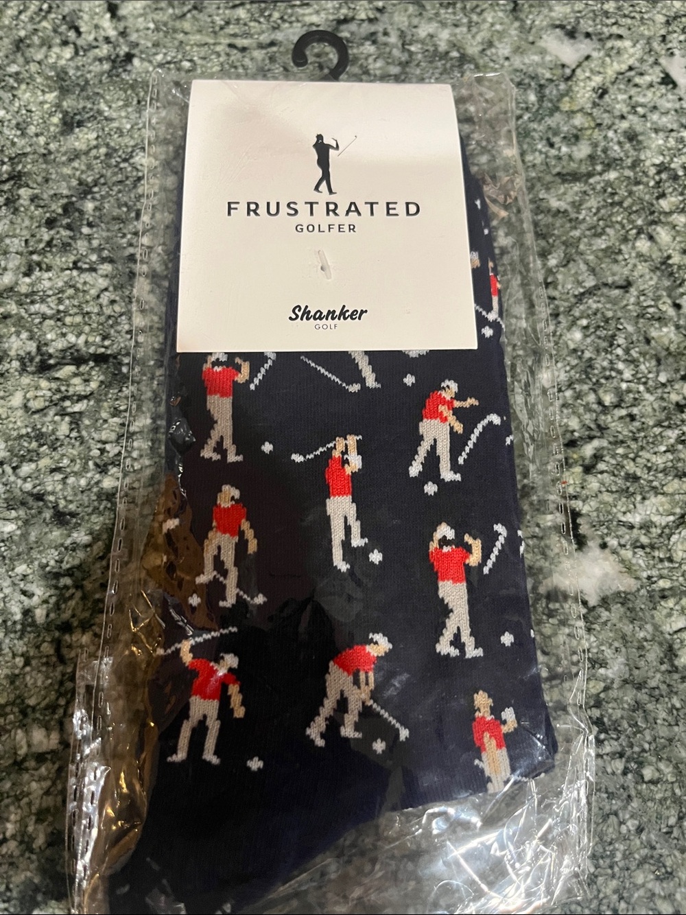 Frustrated Golfer Shanker Golf Men's Navy Crew Socks with Red Golfer Motif